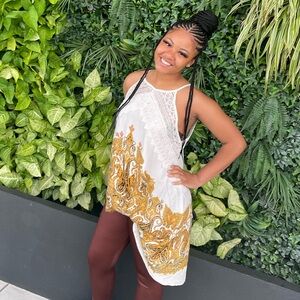 Elegant White and Gold Women's Dress